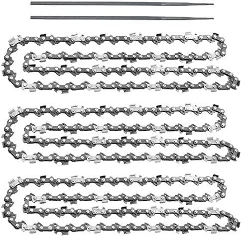 (3 Pack) 20-Inch Chainsaw Chain-3/8 Pitch .050 Gauge 72 Drive Links with 2 Bonus Sharpening Files; Heavy Duty Carbon Steel Chains Fit Most Major Chainsaw Brands