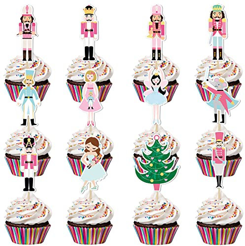Pink Nutcracker Cupcake Toppers for Nutcracker Christmas Birthday Cake Supplies