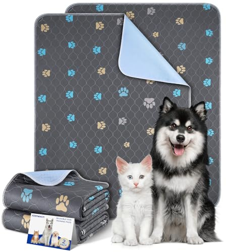 Aitmexcn Washable Puppy Pads,2 Pack Reusable Puppy Training Pads, 45×60cm | Super Absorbent, Non-Slip, Leak-Proof, Machine Washable Dog Pee Pad for Playpen, Bed, Car, Couch, Crate, Floor,Potty Training
