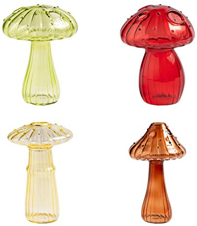 NLDGR 4 x pilzförmige Glasvasen-Pflanzgefäße, zarte Pilz-Glas-Knospenvasen, klare Hydrokultur-Vase, Glas, klare Pilz-Blumentopf-Vasen für Heimdekoration