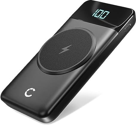 CELLONIC Wireless Powerbank 10000mAh - Magnetic QI USB C, Micro USB PD 22.5W Portable Charger with LED Display Compatible with Apple iPhone, iPad, AirPods, MagSafe, Galaxy, Switch