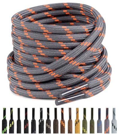 Puzeam Lacci Rotondi per Scarponi [2 Paia], Stringhe Scarpe Resistenti per Stivali da Passeggio, Tondi Lacci per Scarpe da Lavoro, Boot Stringe, Trekking, Montagna - 4.5mm - Grigio Arancione 160