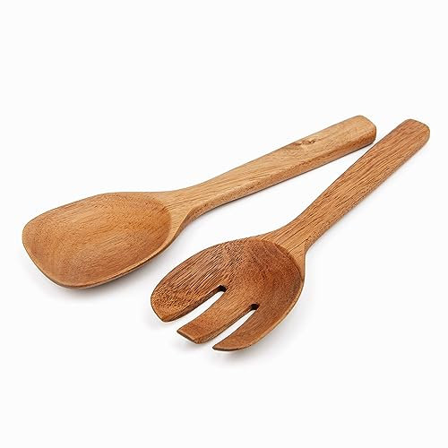 Naturoom Lot de 2 couverts à salade en bois d'acacia, 25,4 cm, ustensiles en bois pour la cuisine et la cuisine