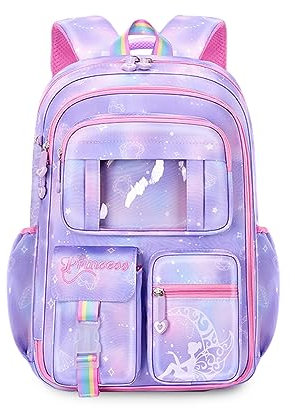 FANDARE Zainetti per bambini Cartelle per la scuola Zaino Scuola Ragazze Zainetto Casual per 1-3 Grado Studenti Scuola Escursioni Viaggi All'aperto Daypacks con ciondolo in peluche Viola A