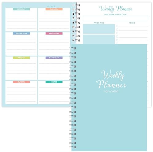 A5 Weekly Planner,52 Settimane Agenda Settimanale Non Datata con Obiettivi e To-do List Quaderno a Spirale Agenda Appuntamenti Rilegati a Spirale Blu