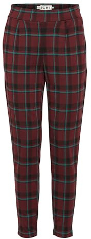 ICHI IHKATE CHECKO PA Damen Hose Stoffhose mit Stretch Enger Schnitt mit Elastikbund, Größe:L, Farbe:Port Royale Checko Jaquard (202858)