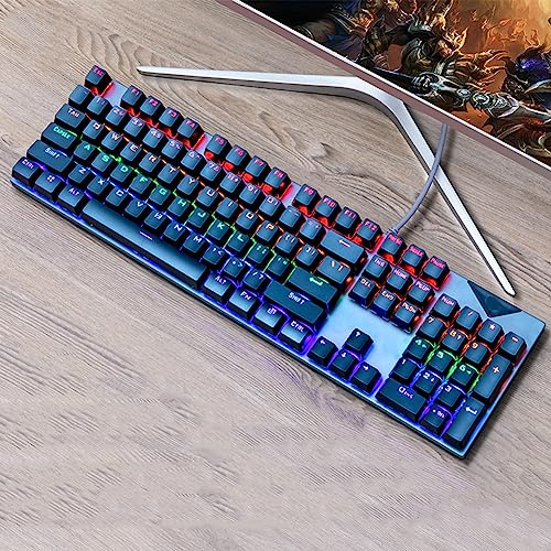 DIXII RGB Mechanical Gaming Keyboard, LED Backlit Wired Keyboard with Blue Switches, Anti-Ghosting 104 Keys, Durable Ergonomic Silent Keyboard for PC Gamer, Desktop, for PS4/5