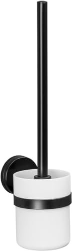Brosse WC - Brosse WC et Porte-Brosse Murale pour Salle de Bain, en Plastique et métal, 11 x 8 x 36 cm, Noir et Blanc
