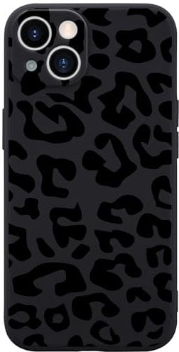 Wihytec Black Leopard Phone Case for iPhone 15 Black Leopard Cheetah Animal Skin Print Case Cover Liquid Silicone Soft Gel Rubber Durable Matt Phone Cover with Microfiber Lining