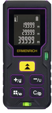 Ermenrich Reel Plus GD100 Laser-Messgerät 100M Tragbares Messwerkzeug Entfernung Fläche Volumen Pythagoras-Modus Einheitenschaltung LCD-Display mit Speicherfunktion Violett