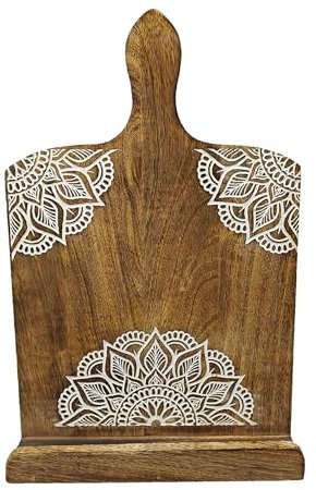 VANIYA CRAFTS Kochbuchständer aus Holz, mit Gravur, Rezeptbuchhalter, verstellbarer Kochbuchständer, Staffelei, Schneidebrett, Design für Küchentheke, Textbuch, iPad, Tablet, (Burn White)