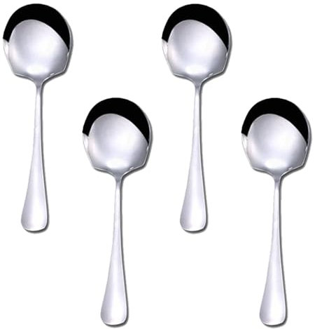 4 Pcs Serving Spoons Large, Stainless Steel Large Serving Spoons, Silver Buffet Serving Spoon Set Cutlery with Long Handle for Kitchen Restaurant Banquet (Round Head Shovel)