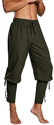 Runcati Herren Piratenhose Mittelalter Hose Cosplay Kostüm Schnürhose Renaissance Wikinger Steampunk Freizeithose, Grün, M