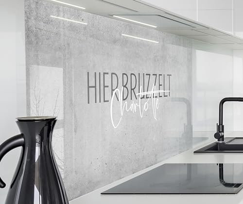 timalo Herd Spritzschutz Wand Spüle, Küche Küchenrückwand Glasoptik | Acryl Glas 2mm | Glasrückwand Acrylglas - personalisiert mit Namen - Küchenspiegel | 80x60cm Beton, Betonwand
