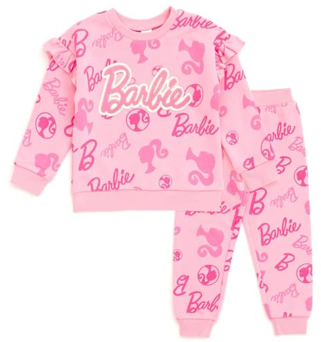 Barbie Completo felpa in pile e pantaloni da jogging per neonati e bambini grandi (0-3 mesi - 14-16), Rosa, 2 anni
