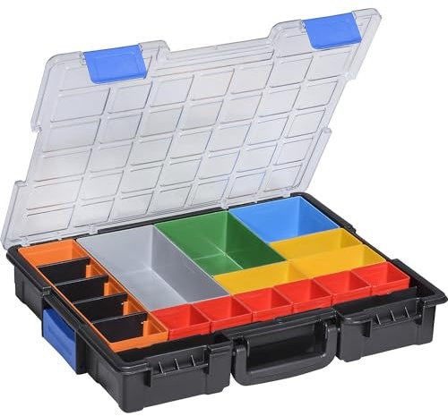 Allit Assortimentkoffer Euro Plus Pro K 44/18 van kunststof, professionele koffer voor kleine onderdelen met verbindingsclips, zwart, 18 vakken