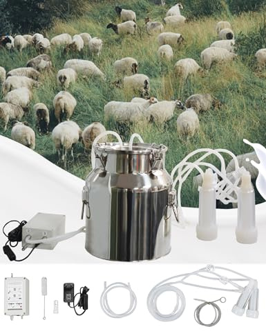 Bewinner Ziegen Melkmaschine - 14L Portable Plug in pulsierende Vakuumpumpe Ziegenmelkmaschine, 304 Edelstahl Eimer Herr Melker mit Auto Stop Check Ventil