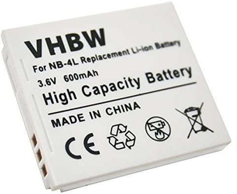 vhbw 1x Batterie Compatible avec Canon Digital Ixus 30, 255 HS, 75, 40, 50, 65, 70, i7, 55, 80 is, 60, 82 Appareil Photo (600mAh, 3,6V, Li-ION)