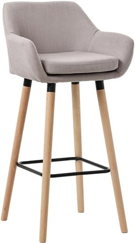 CLP Barhocker Grant I Thekenhocker Mit Stoff-Bezug I Gestell Aus Buchenholz, Farbe:Taupe