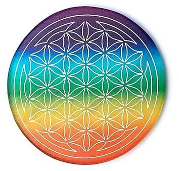 Sous Verre - Fleur de vie en selenite - 7 chakras - 9 cm