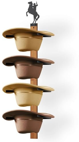 FLUFFYTREE Cowboyhutständer, 4 Stück, Hutablage für Cowboy mit Holzbrett, Geschenk Cowboyhuthalter, Wandaufbewahrung, Organizer, Westernhüte mit Stil und Leichtigkeit
