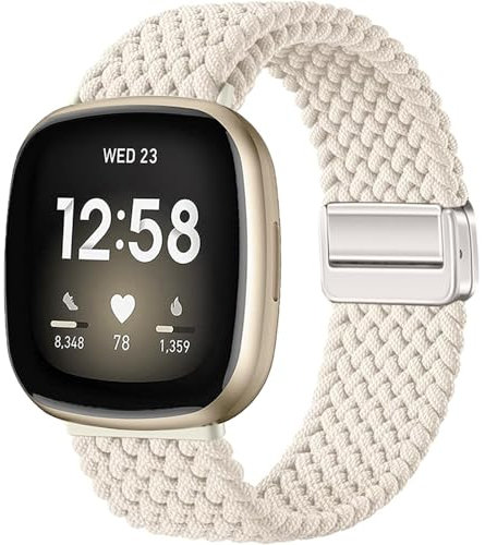 Issinlky Geflochtenes Nylonband für Fitbit Versa 3/Versa 4, elastisches Armband für Fitbit Sense 2/Sense Smartwatch