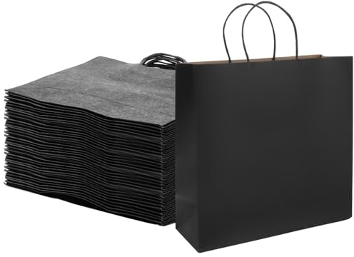 MUXHEL 30 Stück Schwarze Papier Geschenktaschen, 32 x 11 x 27 cm, Groß, mit Henkel, Kraftpapier Tüten