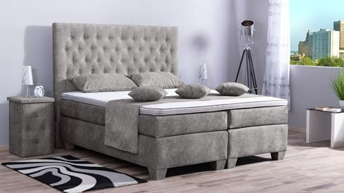 Boxspringbett Vila 240x220, DS-Silbergrau, 7-Zohnen Taschenfederkernmatratze, Ergoflex - Inklusive Aufbau - Deutscher Hersteller