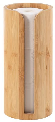 Vencier Bamboo Free-Standing Toilet Roll Holder with Round/Square Base, Stylish Toilet Paper Storage Stand for Bathroom & Toilets (Round)