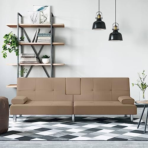 Xichuzi Schlafsofa mit Getränkehaltern Cappuccino Kunstleder, Sofa, Schlafcouch, Sofabett, Sofa Klein, Sofa Bed, Couchbett, Living Sofa, Sitzecke Wohnzimmer