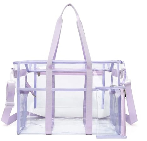 Bolsa de playa transparente para mujer, bolsa grande transparente de 17 pulgadas con bolsa para teléfono y correa, resistente al agua para crucero, piscina, Púrpura, Talla única