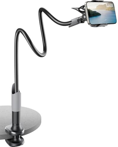 SAIJI Schwanenhals Handy Halter, 360° Drehbar, Langarm Ständer für iPhone 15/14/13/12 Pro, 4-7 Display (Schwarz)