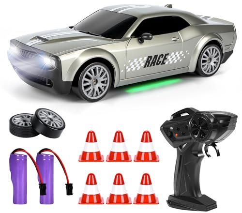 BuzzoXerex RC Drift Car 1:20 Macchina Telecomandata, 4WD Telecomando Auto con Fari da Lavoro, RC Drifting Auto per adulti e bambini (Grigio)