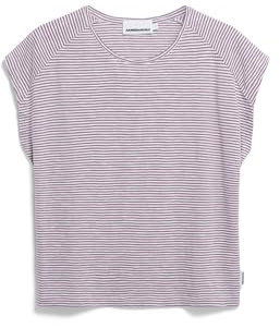 ARMEDANGELS Damen T-Shirt aus Bio-Baumwolle ONELIAA Lovely Stripes Loose Fit Oatmilk-Sunset Sky