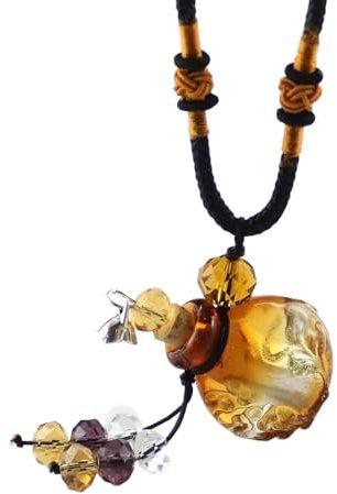 YOPI Flat Baroque Glass Essential Oil Bottle Pendant Necklace Lucky Perfume Urn Jewelry For Lovers(Champagne oblate)