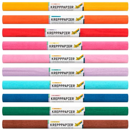 Krepppapier-Rollen, nassfest, 50 cm x 2,5 m, 10 Rollen, farbig sortiert