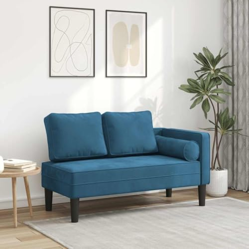 Teenpull Chaiselongue, Samtstoff, Blau, 116,5 cm breit, weich gepolstert, für Wohnzimmer, Schlafzimmer, Leseecke, inklusive Kissen