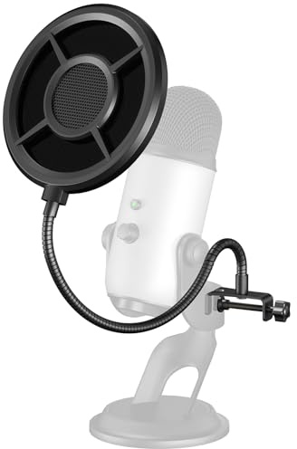 Microphone Pop Filter,Aokeo Mic Mask Shield,Three-layer Wind Pop Screen With Flexible 360° Gooseneck Clip Stabilizing Arm For All Microphone