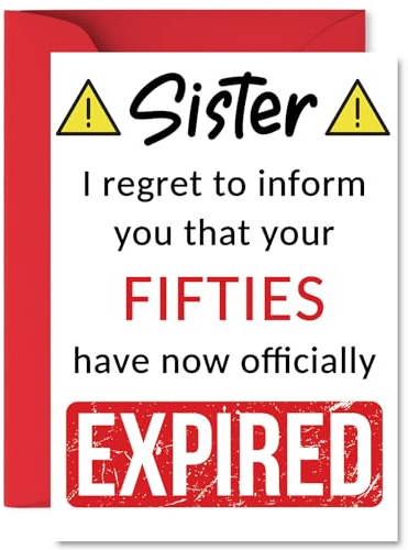 Funny 60th Birthday Cards for Sister, Your Fifties Have Expired | Happy Birthday Card for Sister from Brother Step Sibling, A5 Banter Joke Humour Bday Greeting Cards Gift