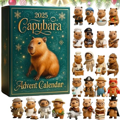 Capybara Weihnachts-Adventskalender,2D-Acryl-Dekoration, 24 Niedliche Capybaras-Anhänger, Urlaubsdekoration, Weihnachtsdekoration, Countdown-Kalender für Zuhause, Weihnachtsbaum, Auto, Rückspiegel