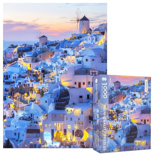 1000-teiliges Santorini-Stadt-Puzzle für Erwachsene | Stadt Landschaft, 1000-teiliges 1000-teiliges Puzzle einer Küstenstadt 1000-teiliges Santorini