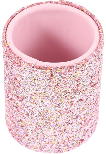 IWOWHERO Estuche Para Brochas De Maquillaje Con Purpurina Pequeño Cubo De Almacenamiento Portátil Para Brochas Y Lápices Delineadores Soporte Decorativo Para Tocador Y Hogar 3.54 X 2.83 X 2.83 in