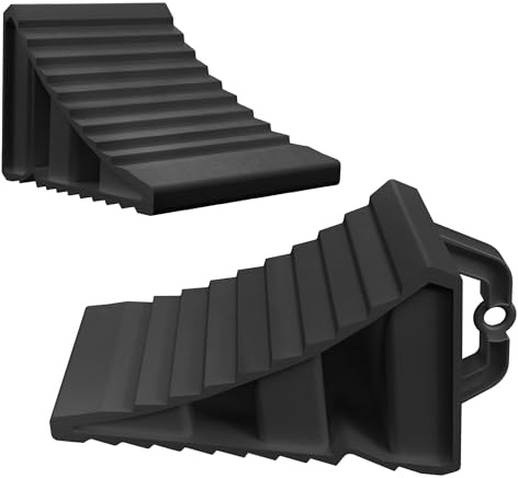 FIVMEN 2 Stück Unterlegkeile Anhänger Bremskeile PP Kunststoff mit Griff Radkeil Unterseite rutschfeste für Anhänger Wohnmobil Auto Wohnwagen Schwarz, 20x11x12 cm