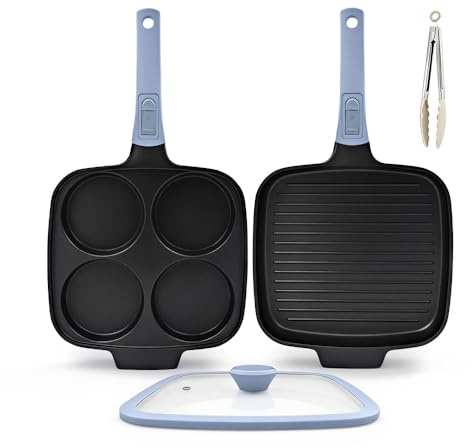 Bobikuke 2-Teiliges Pfannenset mit Eierpfanne und Grillpfanne, Blau