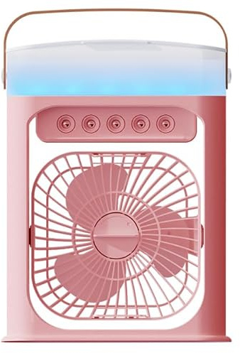 Klimaanlage Mobil, 4 in 1 Mobile Klimaanlage mit Sprühstufen & Geschwindigkeitsstufen, Timer, 90° Oszillation, USB-C-Anschluss, Mini Luftkühler für Zuhause und Büro (Rosa)