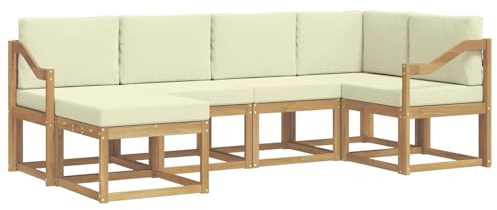 vidaXL Outdoor-Sofagarnitur mit Kissen 6 pcs Weiß und Creme Polyester, Garten-Sofa, modernes Outdoor-Komfort-Set, langlebige Sitzgarnitur für Entspannung und Terrasse