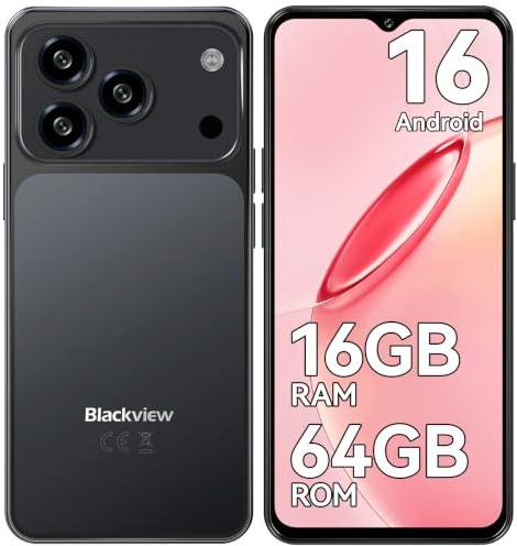 Blackview Wave 7C SIM-Free & Unlocked Mobile Phones, Android 16 Smart Phone | 16GB+64GB/2TB, 32MP Camera, 5000mAh Battery, 6.56 Display Cheap Phone, 4G Dual SIM, Face ID, IP54, 3 Slot, 3.5mm Jack,Type-C