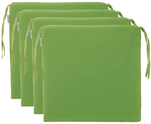 Brandsseller 4er Vorteilspaket Sitzkissen Stuhlkissen Sitzauflage Stuhlauflage - Uni Farben mit 4 Kordelbändern für sicheren Halt - 40x40 cm - Hellgrün