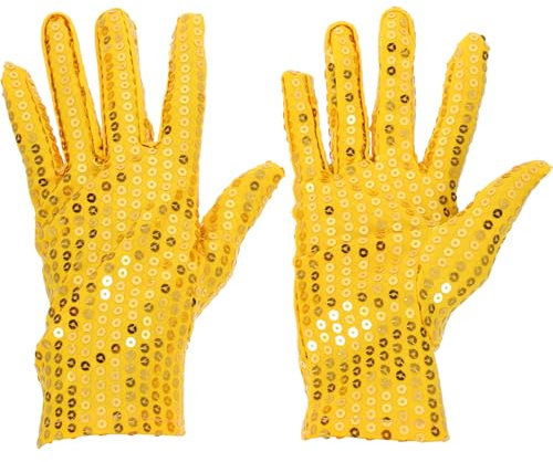 LUOEM Kostüm Handschuhe Pailletten für Erwachsene Handgelenk Länge Handschuhe 1 Paar (Gold)