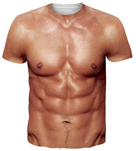 RAISEVERN Tshirt Herren Lustig Muskeln 3D Druck Coole Pseudomuskeln Männer Jugendliche Junge T-Shirt Party Geschenk Bekleidung, L